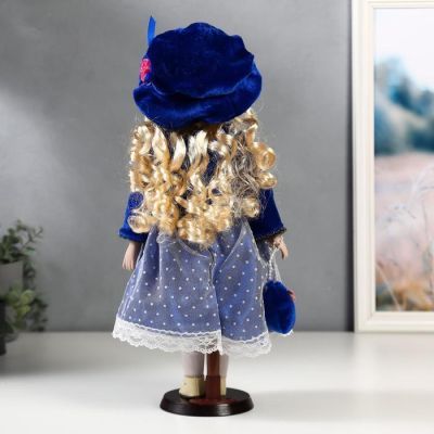 Кукла коллекционная керамика "Женя в синем платье и бархатном пиджаке" 40 см