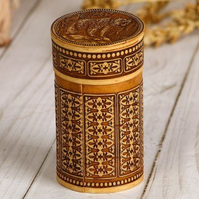 Набор стопок «Рычащий медведь», в футляре, 4 шт, береста, металл