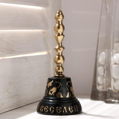 Колокольчик Валдайский "Позвонок №4. Звени веселей у дверей", гравированный, с длинной ручко