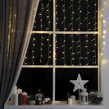 Гирлянда «Занавес» 1.5 × 1 м, IP20, прозрачная нить, 180 LED, свечение тёплое белое, 8 режимов, 220 В