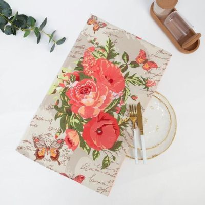 Полотенце вафельное "Букет розы-маки" 35х60 см, песочный, 160 гр/м, хл,