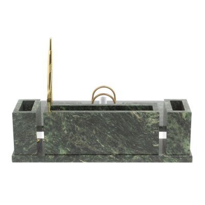 Письменный набор из камня "Люкс" с гербом РФ, часами и ручкой №41 (камень змеевик), 30 х 23 х 9 см