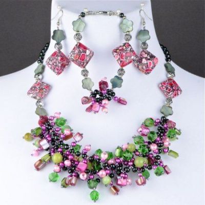 Комплект Жемчуг, перламутр, бисер, оникс "Времена года" арт. ВАС-1496