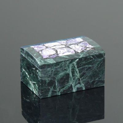Шкатулка "Сундук", малая, 10х7х6,5 см, змеевик, чароит