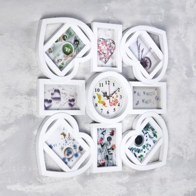 Часы настенные, серия: Фото, "Висам", 8 фоторамок 10х15 см, d=14.7 см, 52х52 см, плавный ход   53673