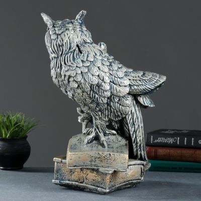 Копилка "Сова с пером" серебро 45см