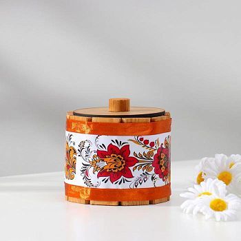 Шкатулка деревянная "Золотая хохлома", h = 8 см, D = 10 см