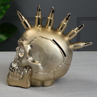 Копилка "Череп Ирокез" золото, 21 см