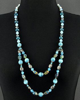 Бусы Лунный камень, хрусталь, муранское стекло "Голубая фантазия" арт.ВАН-423