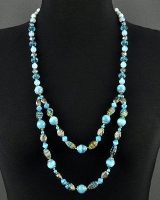 Бусы Лунный камень, хрусталь, муранское стекло "Голубая фантазия" арт.ВАН-423