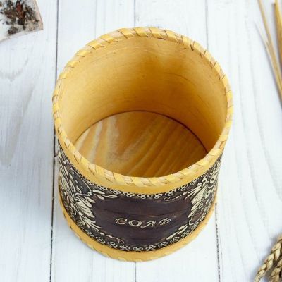 Туес «Цветы», соль, d=10 см, береста