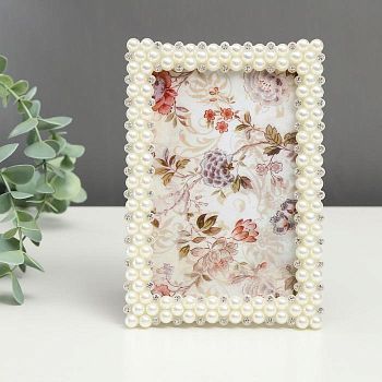 Фоторамка пластик 10х15 см "Ожерелье" жемчуг и стразы 17,7х12 см