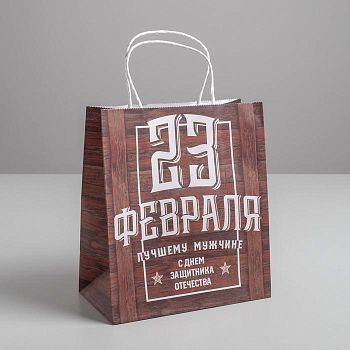 Пакет подарочный крафт «С 23 февраля», 22 х 25 х 12 см