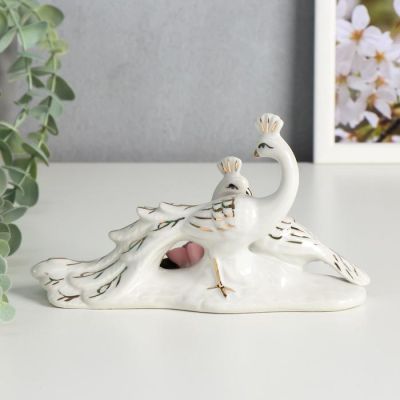 Сувенир керамика "Белые павлины с розовым цветком" 10,8х18х6 см
