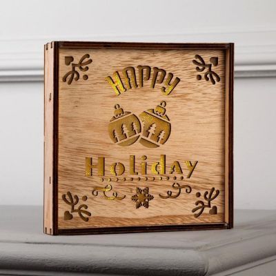 Светодиодная фигура «Счастливые каникулы» 15 × 15 × 4 см, дерево, батарейки CR2032х2, свечение тёплое белое