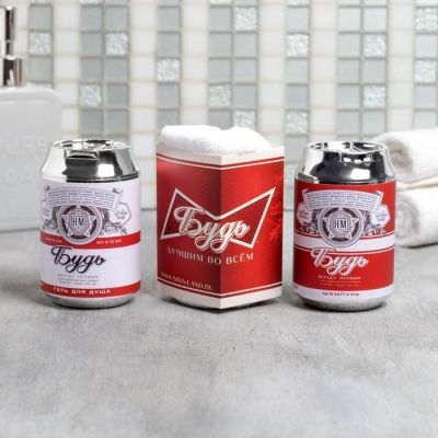 Набор «23 Февраля» гель и шампунь банка пива 250 мл аромат сливочного пива, полотенце