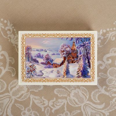 Шкатулка «Зимняя деревня», белая, 11×16 см, лаковая миниатюра