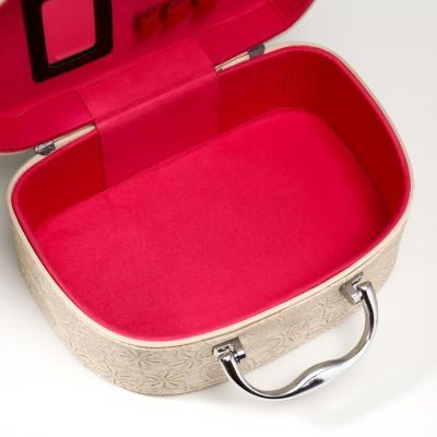 Шкатулка кожзам для косметики "Кружево цветы" сливки н-р 3 шт 6,5х11х19 8х14х22 11х25х17 см   514444