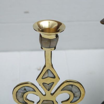 Подсвечник на 1 свечу "Вензель" с перламутром 25 см