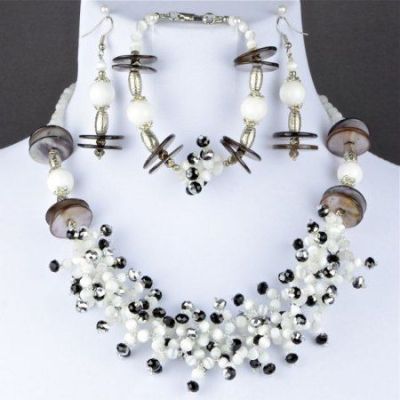 Комплект Перламутр, кошачий глаз, бисер, кахолонг "Серебряная ночь" арт. ВАС-1493