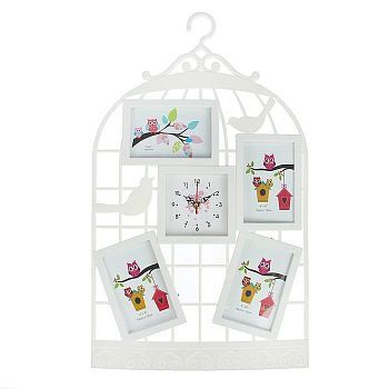 Часы настенные, серия: Фото, "Клетка", 4 фоторамки, белые, 38х62 см, микс