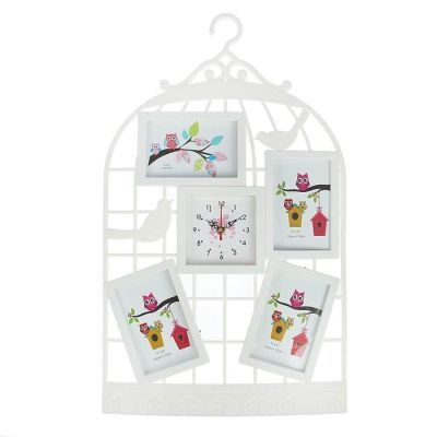 Часы настенные, серия: Фото, "Клетка", 4 фоторамки, белые, 38х62 см, микс