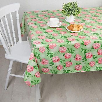 Клеенка столовая на тканевой основе 1,25х25 м "Роза" цвет зеленый