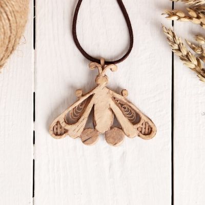 Подвеска «Бабочка»,яшма, береста