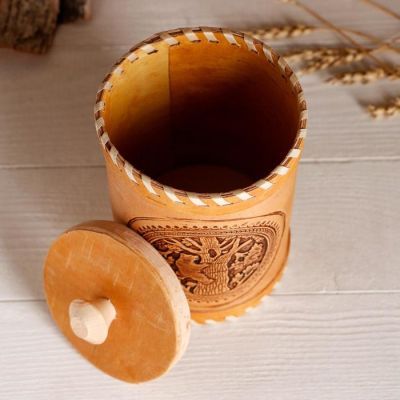 Туес светлый, с рисунком, 10,5 × 10,5 × 17 см, береста, МИКС