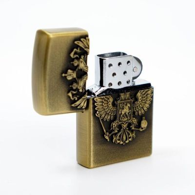 Зажигалка газовая  "Герб России", мужская, золото, 3.5х5.5 см