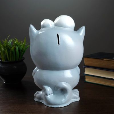 Копилка "Кот с рыбкой" 25,5см серый