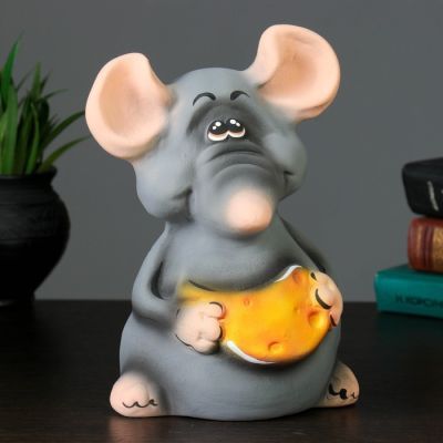 Копилка "Мышь серая с сыром" 23см