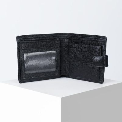 Портмоне мужское на кнопке, 3 отдела, отдел для карт, отдел для монет, цвет чёрный
