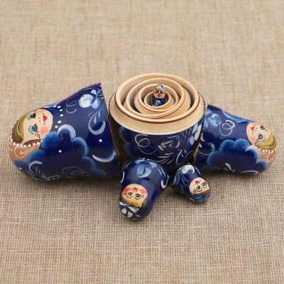 Матрёшка «Гжель», тёмно-синее платье, 5 кукольная, 10 см