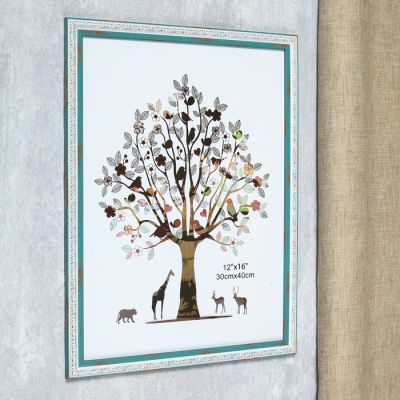 Фоторамка пластик 30х40 см "Физалия" голубая с золотыми цветами 42,8х32,8 см