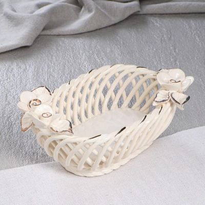 Конфетница "Боярочка", белая, лепка, плетение, 7 см, микс