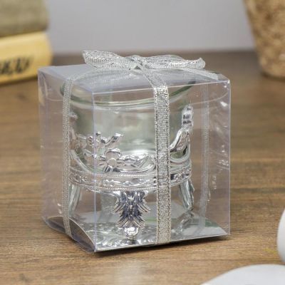 Подсвечник стекло, пластик на 1 свечу "Цветочек" серебро 6,5х6х6 см