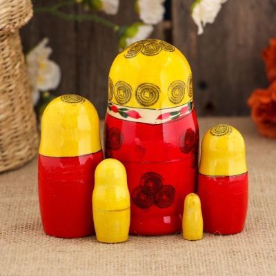 Матрёшка «Семёновская», желтый платок, 5 кукольная, 10 см, ручная работа