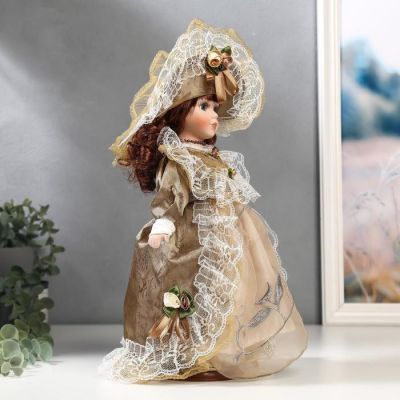 Кукла коллекционная керамика "Маленькая мисс в золотистом платье" 30 см