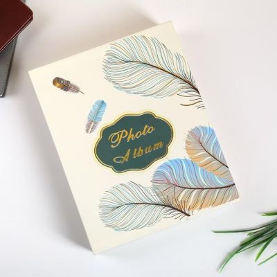 Фотоальбом на 200 фото 10х15 см "Пёрышки" серебр.обводка, в коробке МИКС 26х20,5х5,5 см