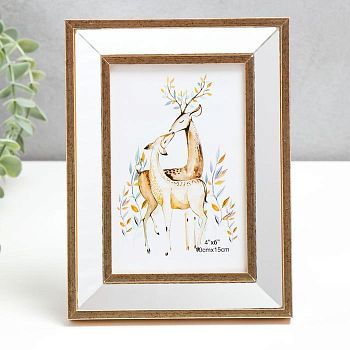 Фоторамка пластик 10х15 см "Зеркало с золотой обводкой" 20х15,4 см