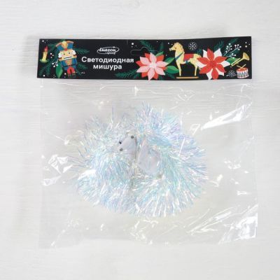 Гирлянда «Мишура» 1 м роса, IP20, перламутровая нить, 22 LED, 6 слоёв, d=7 см, свечение белое, CR2032х2