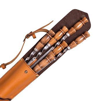 Шампура 6 шт. в колчане из натуральной кожи «Охота на оленя»