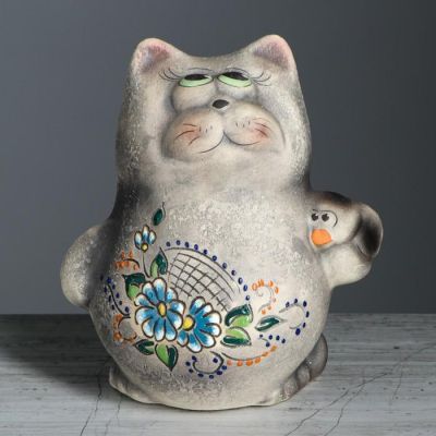 Копилка "Кот с птицей", под шамот, чёрный, 19,5 см, микс