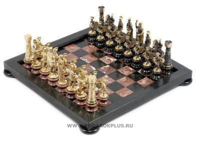 Шахматы "Римские" на подставках бронза змеевик креноид №29