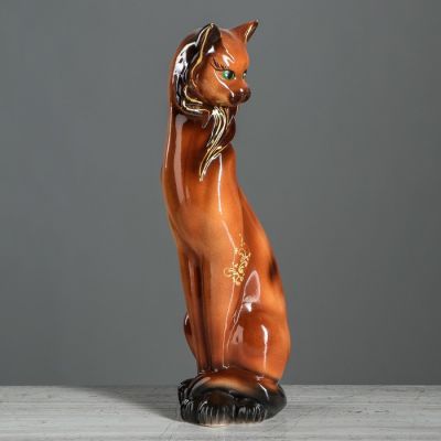 Копилка "Кошка Сиамская", глазурь, коричневая, 43 см