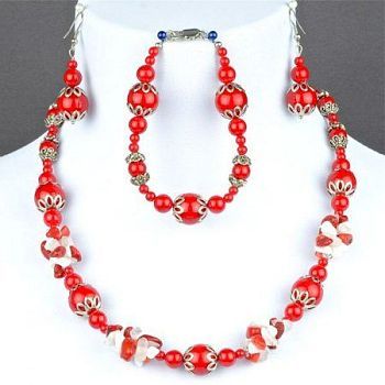 Комплект Коралл, агат "Джеффа" арт. ДЕВ-1524