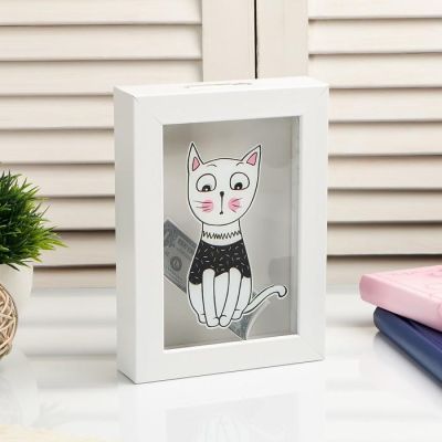 Копилка интерьерная пластик "Белый котёнок в кофточке" 17х12х3,8 см