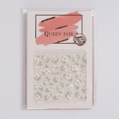 Наклейки для ногтей «Цветы», 3D, цвет белый/серебристый