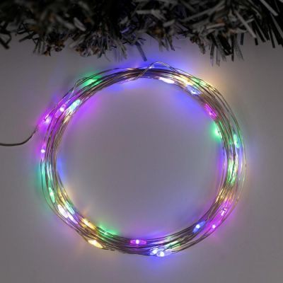 Гирлянда «Нить» 5 м роса, IP65, серебристая нить, 50 LED, свечение мульти, 8 режимов, AAх3